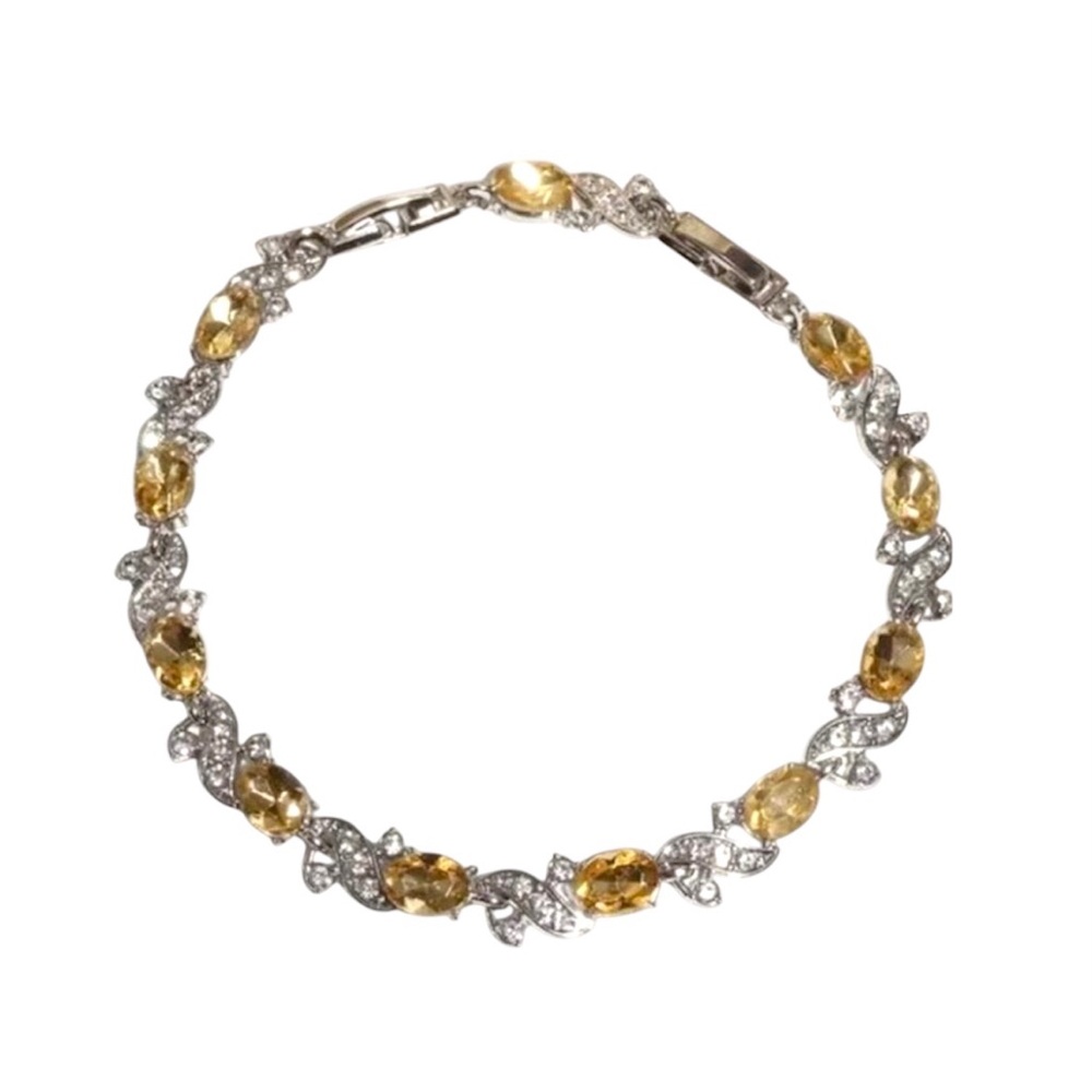 Crystal Champagne Leaf Bracelet Yellow/Silver NWOT - Picture 3 of 5